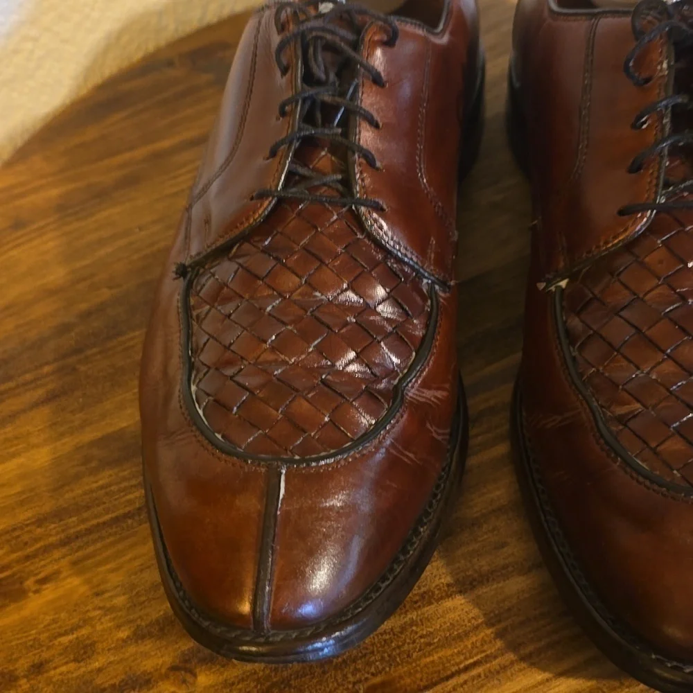 Allen Edmonds Mens Hersey Basketweave Premium leather Oxford Brown Sz.11.5